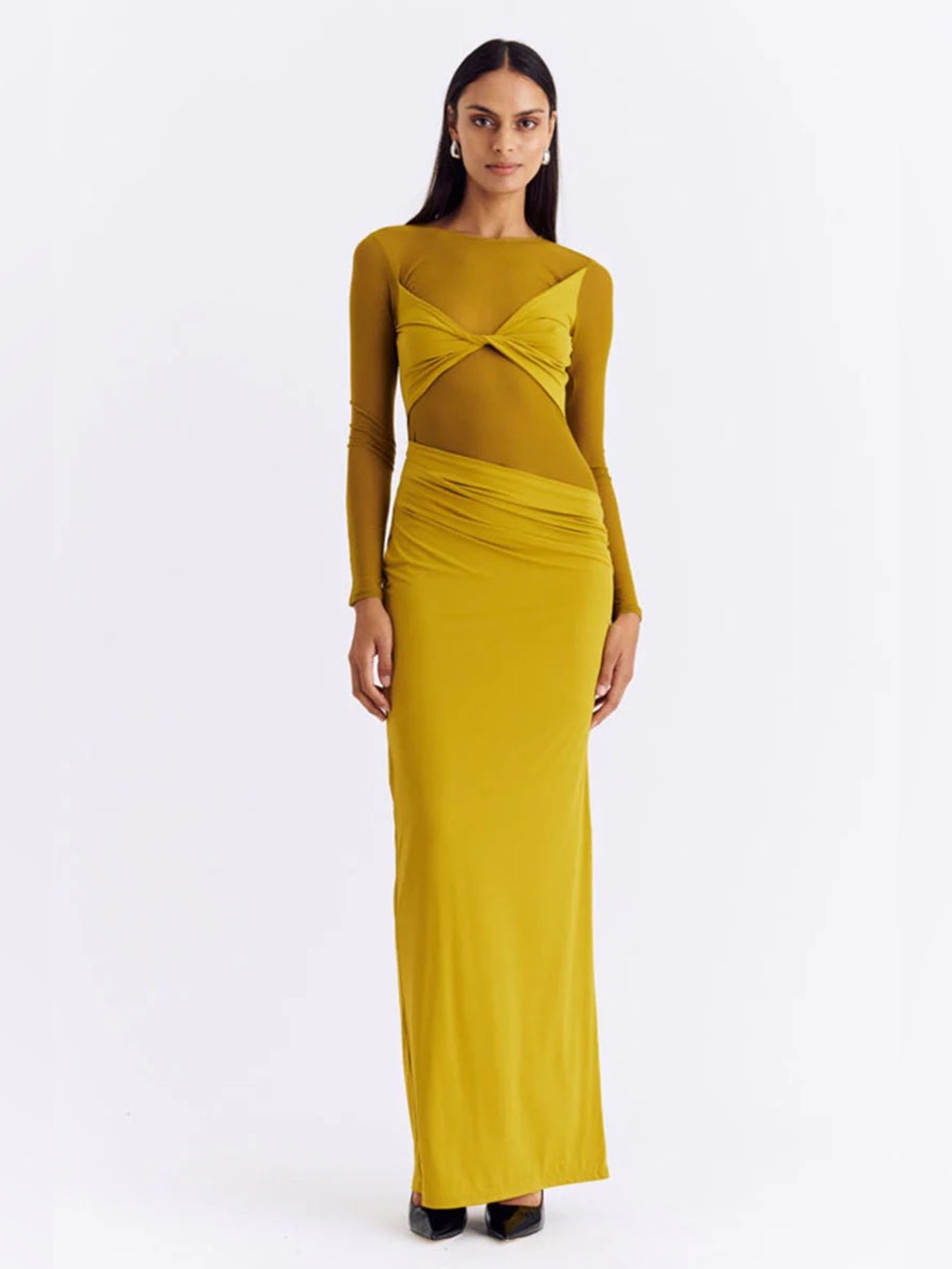 Auguste Long Sleeve Mesh Jersey Maxi Dress